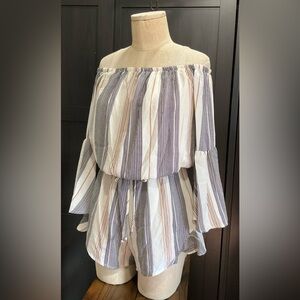 Striped Long Sleeve Romper With Belt